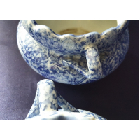 Blauw witte plantenpotten, gemerkt